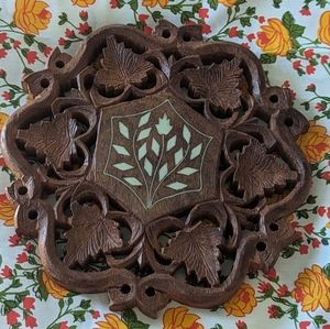 Trivet or plant holder carved wood. 1970's